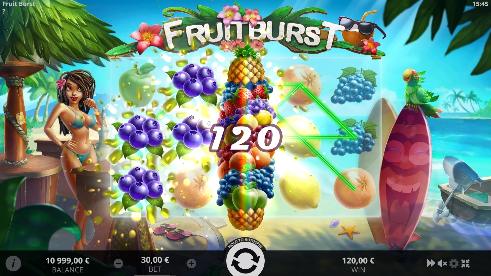 Fruit Burst slot, caça-níqueis clássicos, símbolos de frutas, giros grátis, Wild expansível, RTP